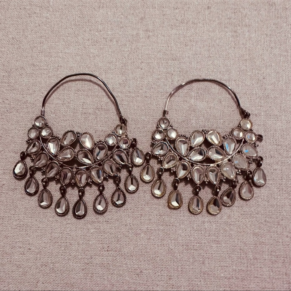 Kundan Silver Hoops - Picture 3 of 6